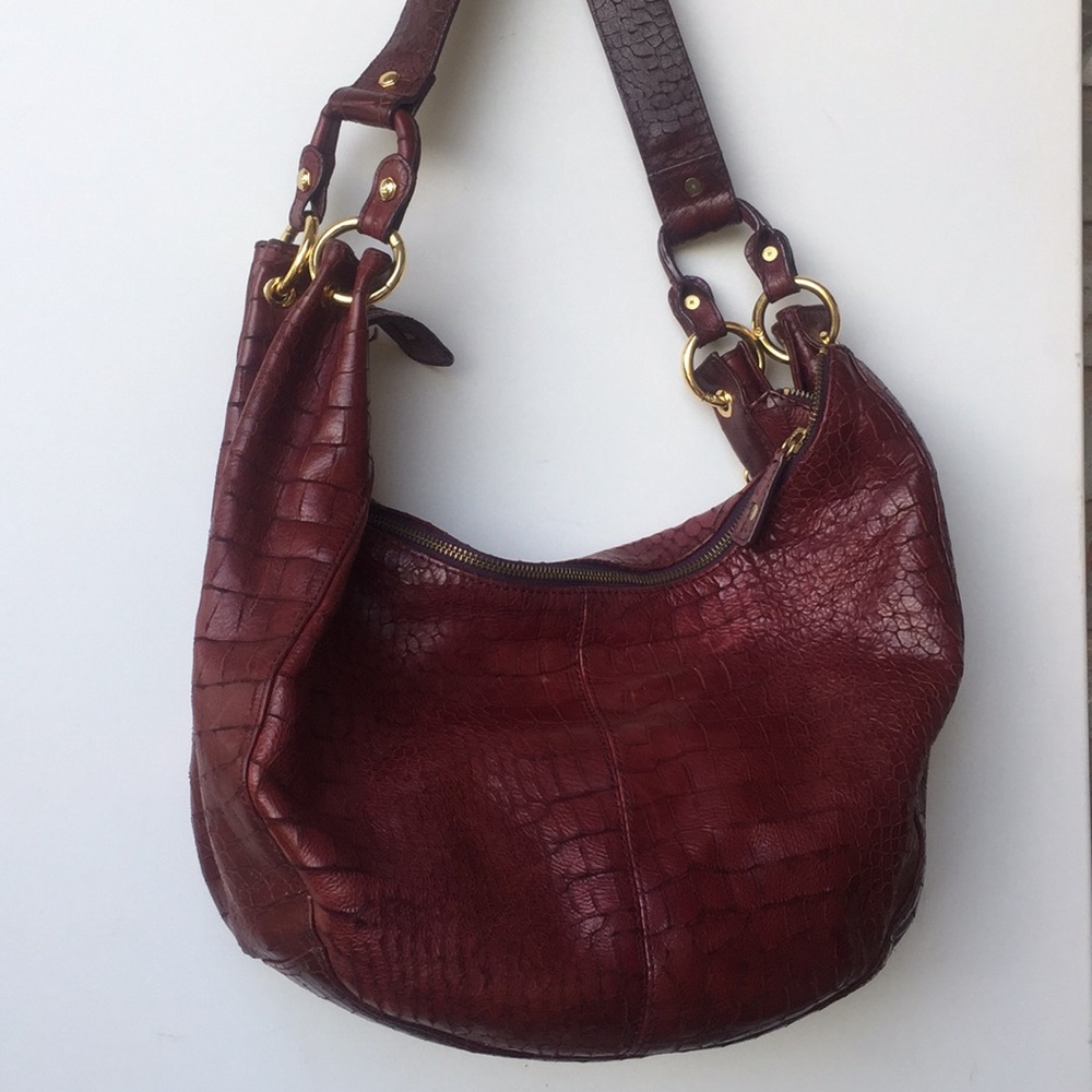 Perkins burgundy leather croc design leather bag - Picture 2 of 7